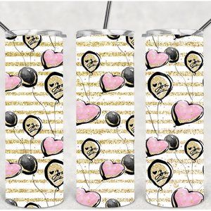 Women's Gold Pink Teddy Bear Balloon Valentine Design 20oz Tumbler Gift Set